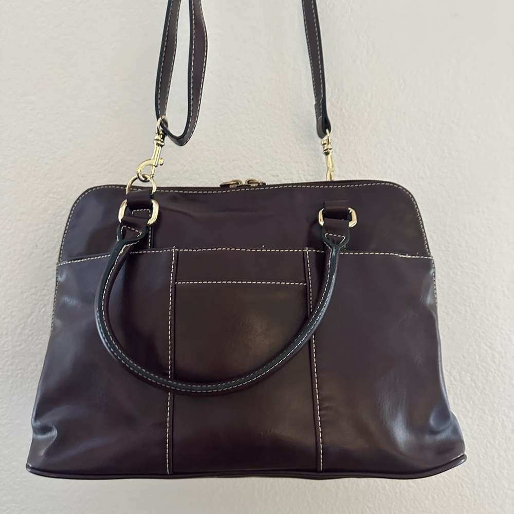 GIANI BERNINI Turnlock Glazed Dome Crossbody Leather Satchel, Wine - Picture 3 of 14